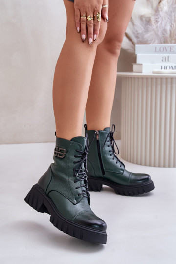 Zazoo 60486 Leder warme Schnürstiefeletten, khaki Farbe 2