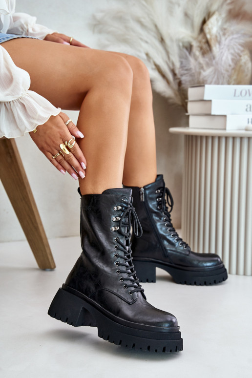 Haut Arbeitsstiefeletten Feminin sich Zuarm laufen GOE OO2N4121 schZuarze Farbe