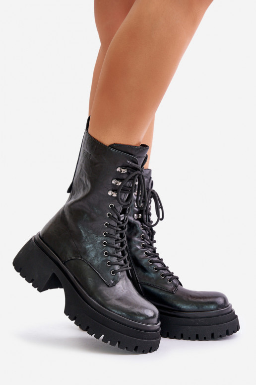 Haut Arbeitsstiefeletten Feminin sich Zuarm laufen GOE OO2N4121 schZuarze Farbe