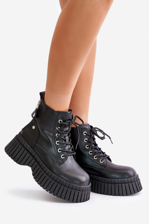 sich Zuarm laufen Haut Stiefel Schuhe mit modischer Es mussssivsohle GOE OO2N4126 schZuarze Farbe