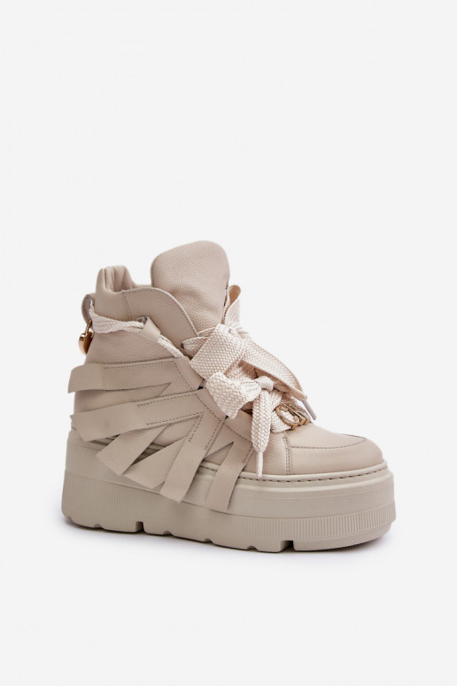 Haut Sneakers Stilvollllschuhe Feminin mit einer Plattform CheBello 4561 Beige Haut Sneakers Stilvollllschuhe Feminin mit einer Plattform CheBello 4561 Beige