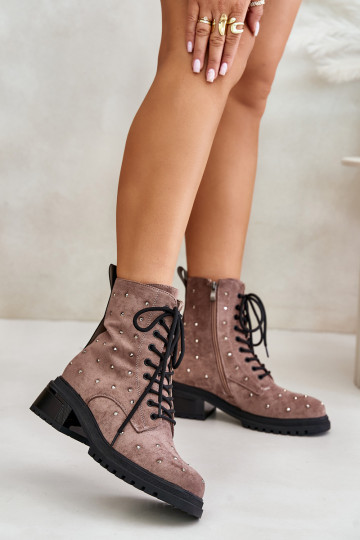 Dekorierte Damen warme Arbeitsknöchelstiefel D&A MR880-017 lehmfarbig 2