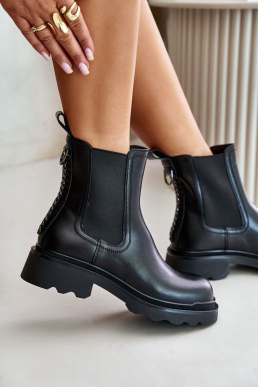 Haut stylische Stiefel Mit dekorativer Kette sich Zuarm laufen D&A JC42-86 schZuarze Farbe