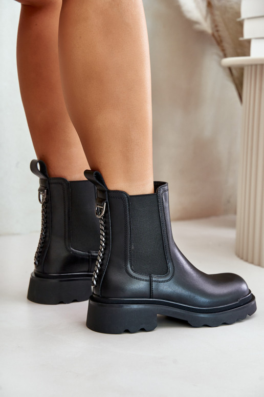 Haut stylische Stiefel Mit dekorativer Kette sich Zuarm laufen D&A JC42-86 schZuarze Farbe