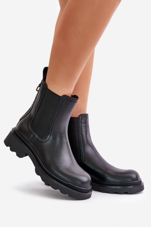 Haut stylische Stiefel Mit dekorativer Kette sich Zuarm laufen D&A JC42-86 schZuarze Farbe