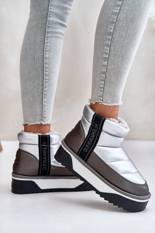 Niedrig Schneestiefel Auf dicker Sohle D.Franklin DFSH371010 Silberfarbe