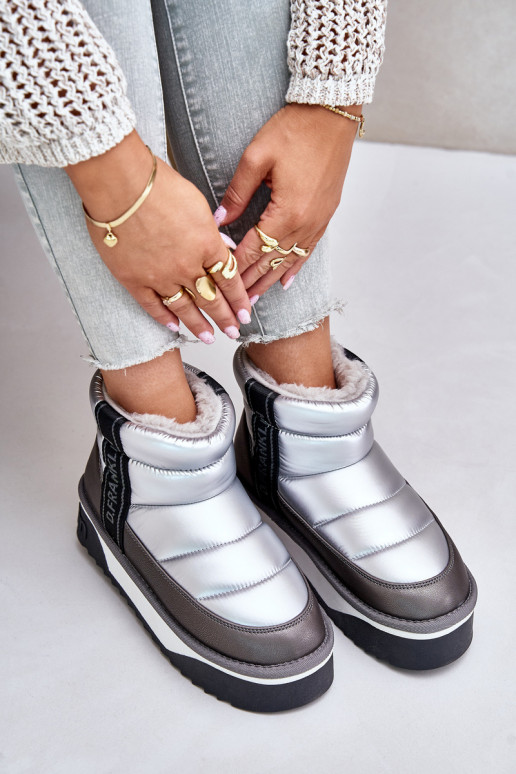 Niedrig Schneestiefel Auf dicker Sohle D.Franklin DFSH371010 Silberfarbe