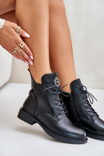 Warme Stiefeletten mit breiten Absätzen und Ornamenten Leonise schwarz 2