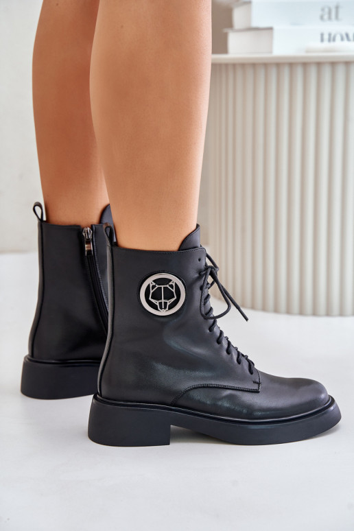 Haut INarme Schnürstiefel Zum Schloss mit Ornamenten schZuarze Farbe Lorevine