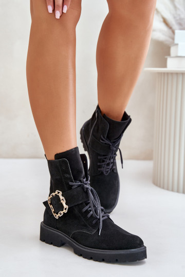 Zazoo 2951 Ziegenleder Schuhe mit Schnallen schwarz