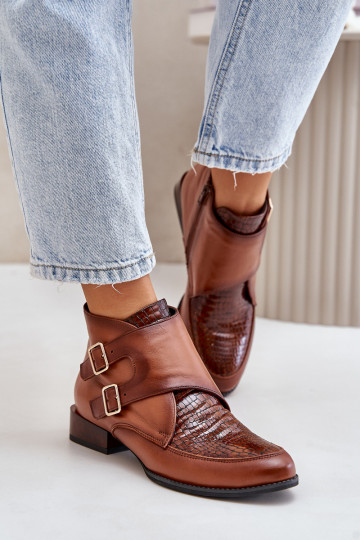 Haut Stiefel Auf niedrigem Absatz mit Schnallen Es mussciejka 06696-02 braune Farbe