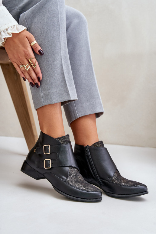 Haut Stiefel Auf niedrigem Absatz mit Schnallen Es mussciejka 06696-01 schZuarze Farbe Haut Stiefel Auf niedrigem Absatz mit Schnallen Es mussciejka 06696-01 schZuarze Farbe