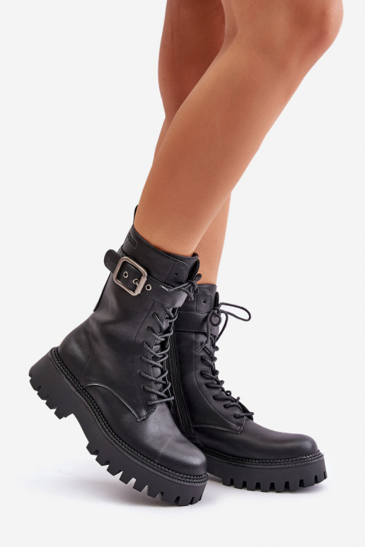 sich Zuarm laufen Arbeitsstiefeletten mit Schnallen Big Star OO274137 schZuarze Farbe