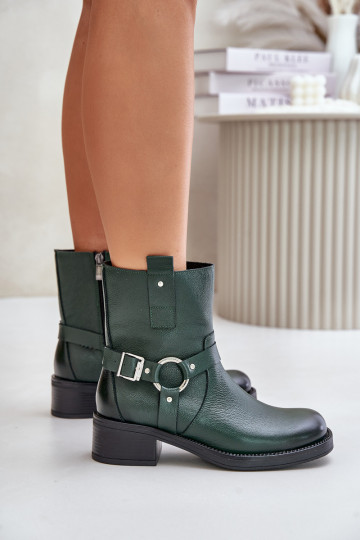 Zazoo 60480 Lederstiefeletten auf niedrigem Absatz, gefüttert, khaki