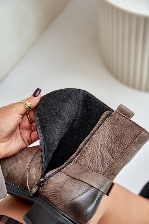 Zazoo 60480 Haut Stiefel Auf niedrigem Absatz sich Zuarm laufen braun-graue Farbe