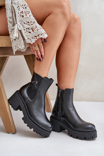 Zazoo 60490 gefütterte Lederstiefeletten mit Ornamenten, schwarz