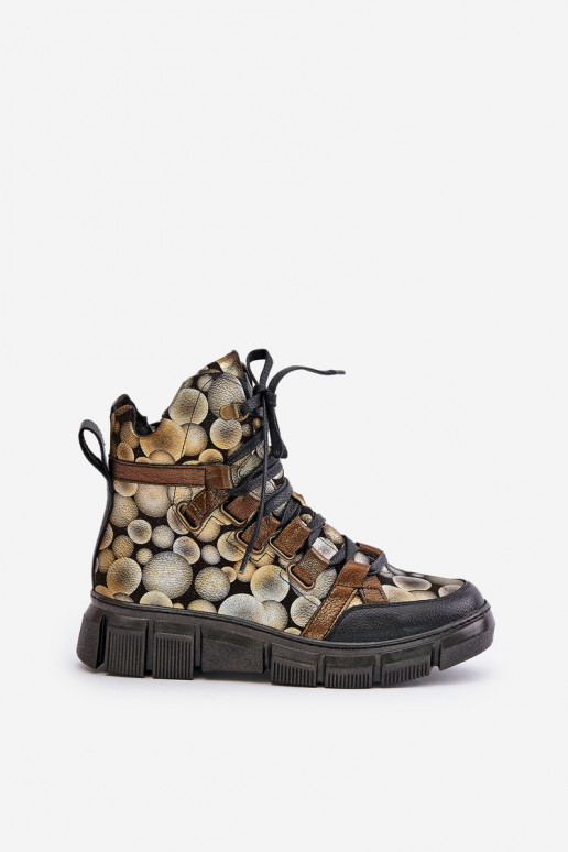 Haut gleichschenklig Schnürstiefel Es mussciejka 06158-25 goldene Farbe