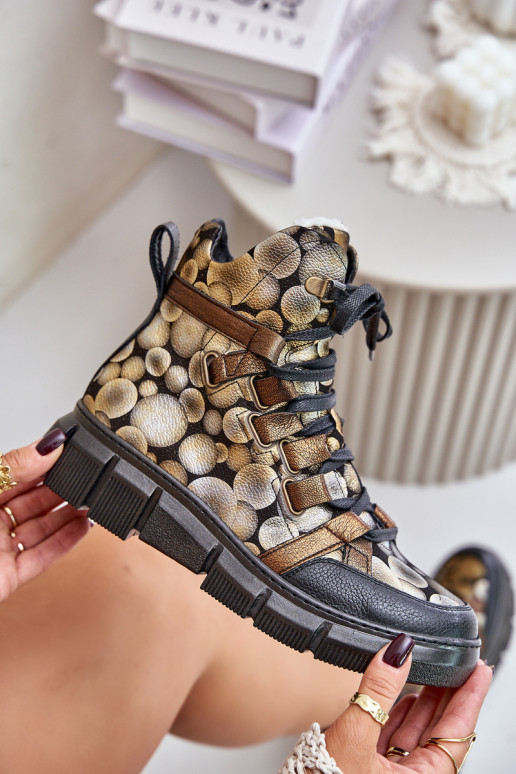 Haut gleichschenklig Schnürstiefel Es mussciejka 06158-25 goldene Farbe