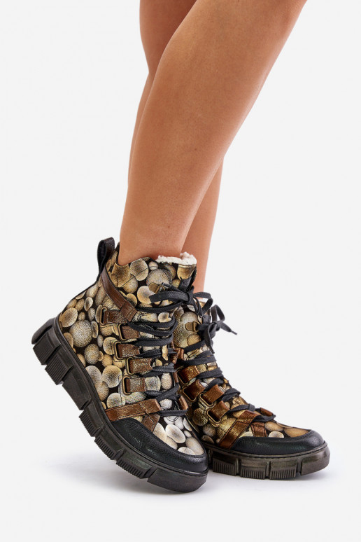 Haut gleichschenklig Schnürstiefel Es mussciejka 06158-25 goldene Farbe