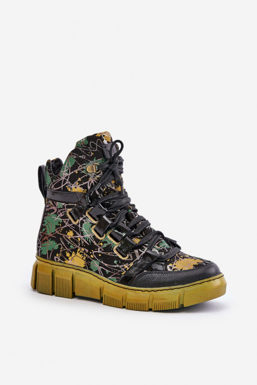 Haut gleichschenklig Schnürstiefel Es mussciejka 06158-07 Gelb --schZuarze Farbe