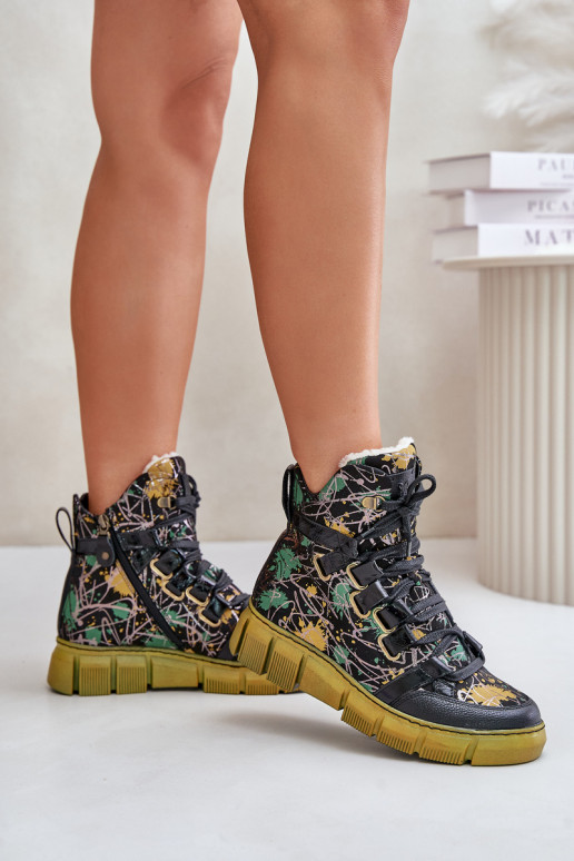 Haut gleichschenklig Schnürstiefel Es mussciejka 06158-07 Gelb --schZuarze Farbe