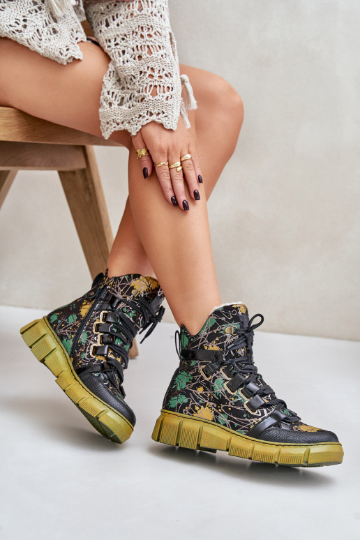 Haut gleichschenklig Schnürstiefel Es mussciejka 06158-07 Gelb --schZuarze Farbe