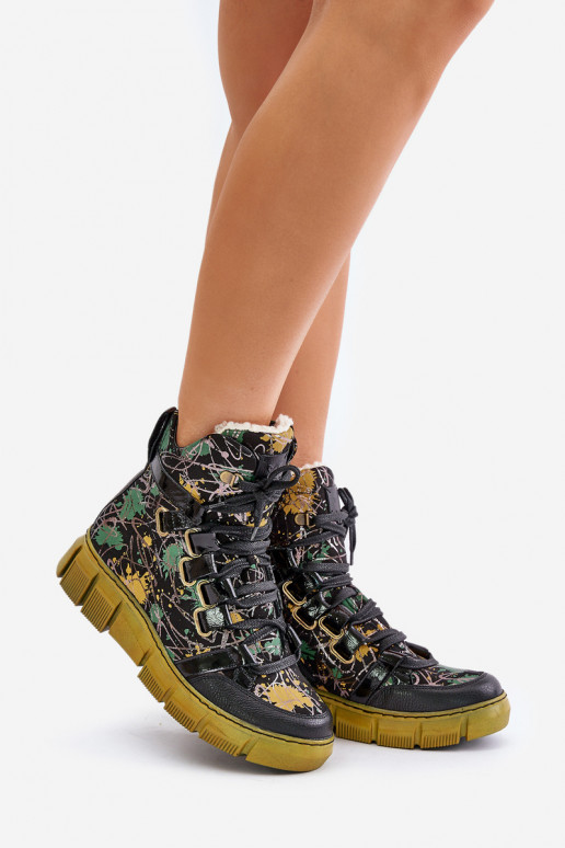 Haut gleichschenklig Schnürstiefel Es mussciejka 06158-07 Gelb --schZuarze Farbe