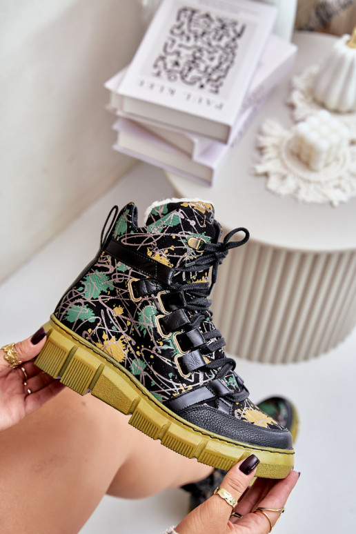 Haut gleichschenklig Schnürstiefel Es mussciejka 06158-07 Gelb --schZuarze Farbe