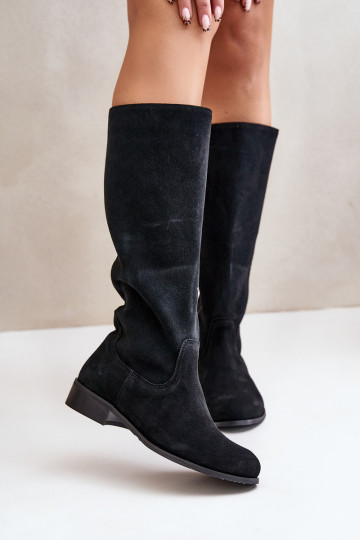 aus INildleder Damenstiefel Mittlere INade Zum Schloss LeZuski 3616 schZuarze Farbe