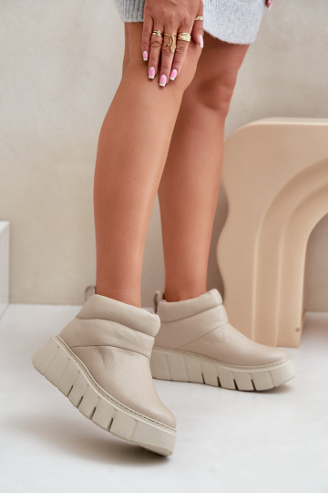 Zazoo 60470 Lederstiefeletten mit Wollfutter und Plateau, elfenbeinfarben