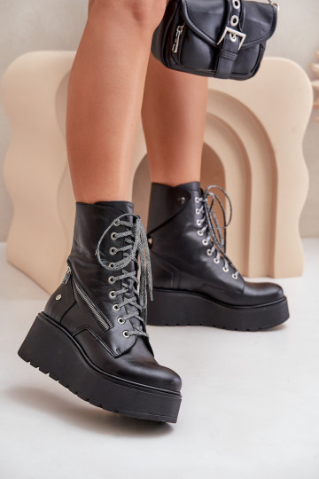 Haut Arbeitsstiefeletten mit einer Plattform I Koturnie Es mussciejka 06676-01 schZuarze Farbe 2