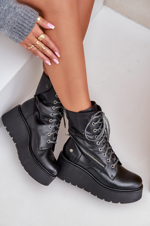 Haut Arbeitsstiefeletten mit einer Plattform I Koturnie Es mussciejka 06676-01 schZuarze Farbe Haut Arbeitsstiefeletten mit einer Plattform I Koturnie Es mussciejka 06676-01 schZuarze Farbe