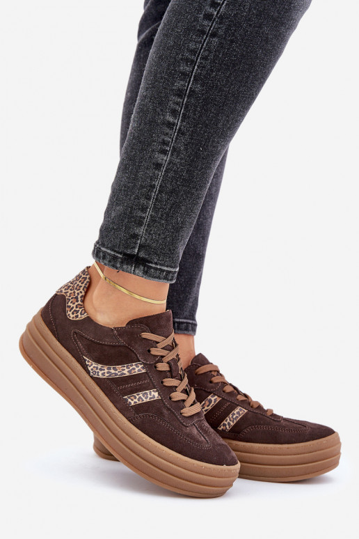 Zazoo N1176 aus INildleder Sneakers Stilvollllschuhe mit einer Plattform mit Leopardenfellmuster CzekoladoZue