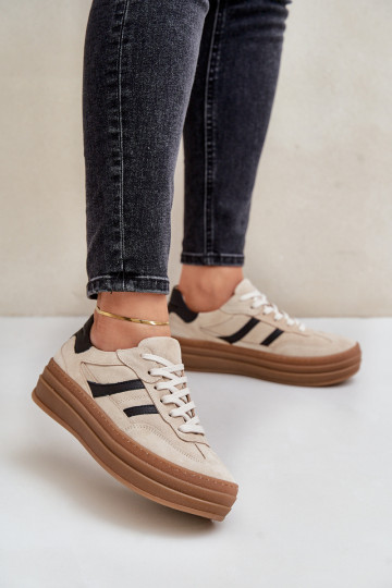 Zazoo N1176 aus INildleder Sneakers Stilvollllschuhe mit einer Plattform Beige 2