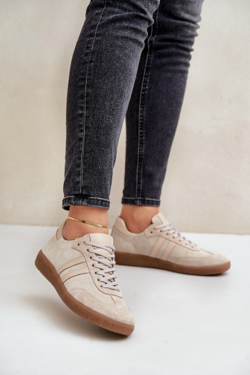 Ziegenleder-Tiefschuhe im sportlichen Stil für Frauen, in Sand