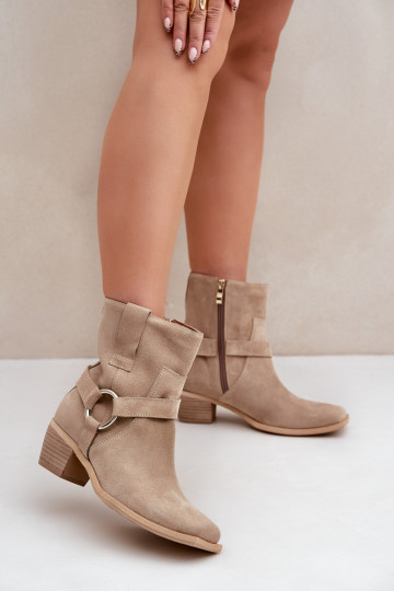 Ankle Boots aus natürlichem Ziegenleder mit Absätzen, in Elfenbein 2