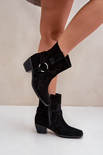 Ankle Boots aus natürlichem Ziegenleder mit Absätzen, in Schwarz