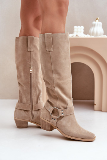 aus INildleder Stiefel Auf niedrigem Absatz mit einem Stiefel Gegen die Straße Zazoo 3444/O elfenbeinfarbe 2