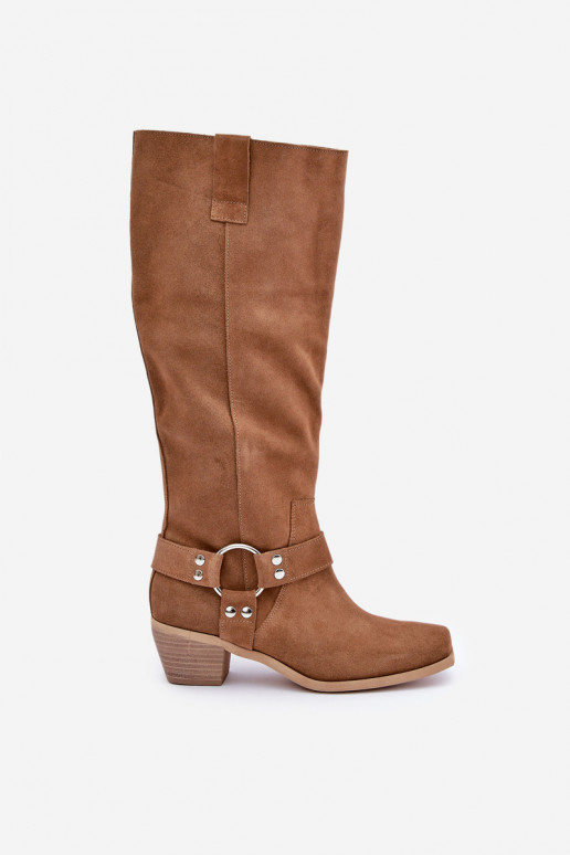 aus INildleder Stiefel Auf niedrigem Absatz mit einem Stiefel Gegen die Straße Zazoo 3444/O braune Farbe