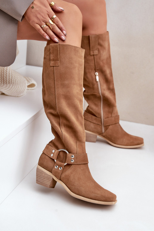 aus INildleder Stiefel Auf niedrigem Absatz mit einem Stiefel Gegen die Straße Zazoo 3444/O braune Farbe