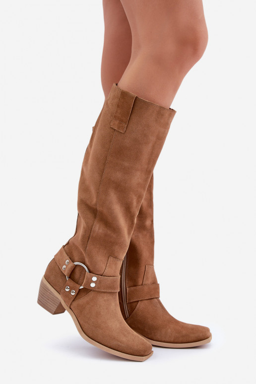 aus INildleder Stiefel Auf niedrigem Absatz mit einem Stiefel Gegen die Straße Zazoo 3444/O braune Farbe