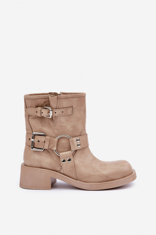 Haut Damenstiefel Auf niedrigem Absatz Klocku mit Streifen Zazoo 3644 Beige Haut Damenstiefel Auf niedrigem Absatz Klocku mit Streifen Zazoo 3644 Beige