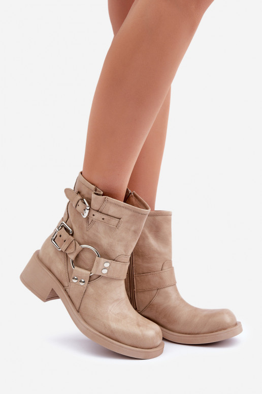 Haut Damenstiefel Auf niedrigem Absatz Klocku mit Streifen Zazoo 3644 Beige Haut Damenstiefel Auf niedrigem Absatz Klocku mit Streifen Zazoo 3644 Beige