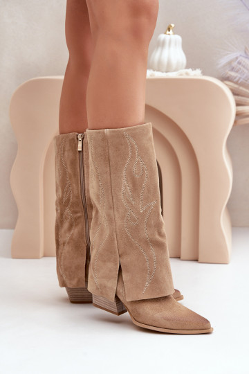 aus INildleder Stiefel Mittlere INadeINyZuiniętą CholeZuką mit Absätzen Beige Zazoo 3487 2