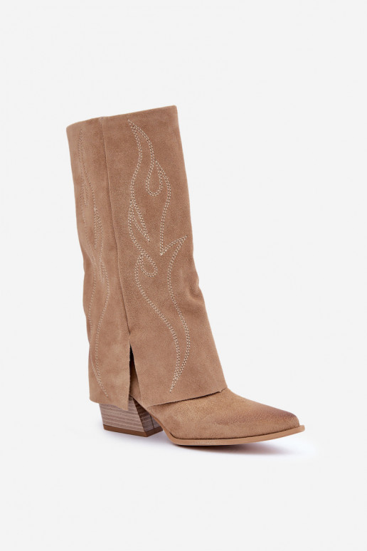 aus INildleder Stiefel Mittlere INadeINyZuiniętą CholeZuką mit Absätzen Beige Zazoo 3487