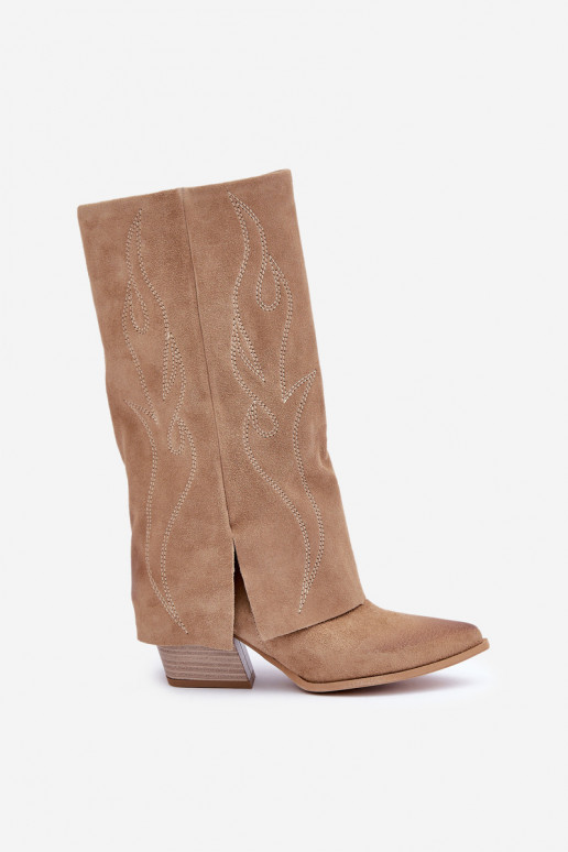 aus INildleder Stiefel Mittlere INadeINyZuiniętą CholeZuką mit Absätzen Beige Zazoo 3487
