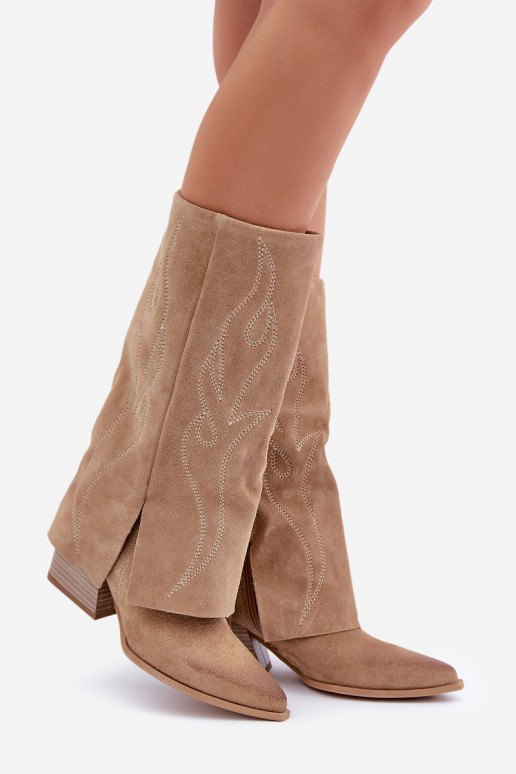 aus INildleder Stiefel Mittlere INadeINyZuiniętą CholeZuką mit Absätzen Beige Zazoo 3487