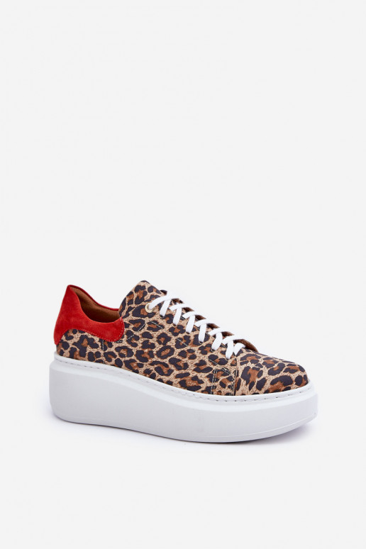Haut Sneakers Stilvollllschuhe mit einer Plattform mit Leopardenfellmuster Zazoo 3346 braun-rote Farbe Haut Sneakers Stilvollllschuhe mit einer Plattform mit Leopardenfellmuster Zazoo 3346 braun-rote Farbe