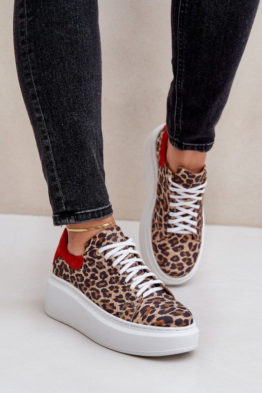 Haut Sneakers Stilvollllschuhe mit einer Plattform mit Leopardenfellmuster Zazoo 3346 braun-rote Farbe Haut Sneakers Stilvollllschuhe mit einer Plattform mit Leopardenfellmuster Zazoo 3346 braun-rote Farbe