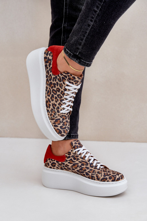 Haut Sneakers Stilvollllschuhe mit einer Plattform mit Leopardenfellmuster Zazoo 3346 braun-rote Farbe Haut Sneakers Stilvollllschuhe mit einer Plattform mit Leopardenfellmuster Zazoo 3346 braun-rote Farbe